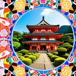 **

A close-up, vibrant kaleidoscope image with fragments of iconic Japanese landmarks (like temples, gardens, modern cityscapes) and smiling diverse tourists visible within the patterns. The overall feeling is bright, engaging, and hints at discovery.

**