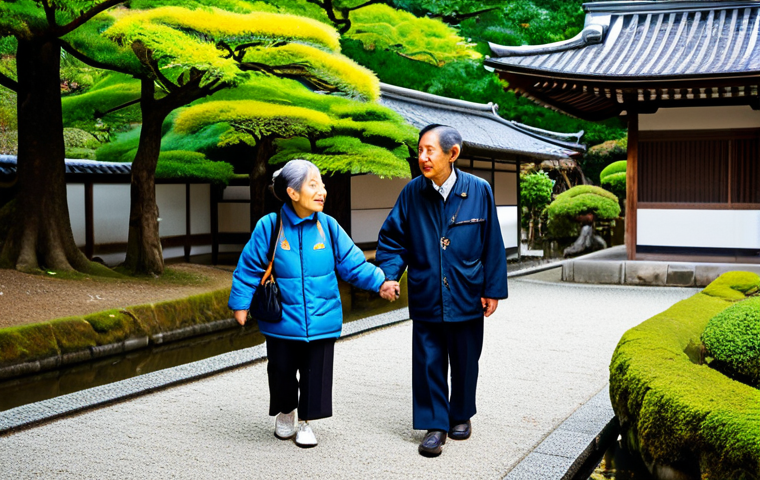 Tourist Guide Helping Senior Travelers**

A professional Japanese tour guide, fully clothed in modest professional attire, assists senior travelers wearing comfortable walking shoes and appropriate outerwear, at a historical site in Kyoto, Japan. The scene includes a traditional Japanese garden with maple trees. Perfect anatomy, correct proportions, natural pose, well-formed hands. Safe for work, appropriate content, family-friendly, professional photography, high quality.

**