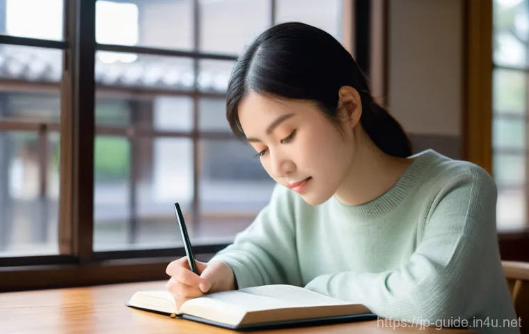 관광통역안내사 시험 과목별 공부법 - Image Prompt 1: Focused Study in a Japanese Cafe**