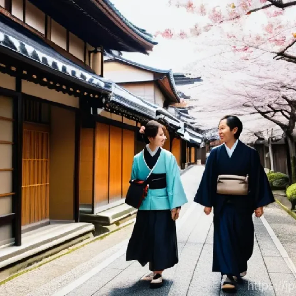 관광통역안내사 자격증 취득 후 추가 자격 취득 사례 - **A highly detailed, realistic photograph of a vibrant cultural tour in Kyoto.** A cheerful and eleg...