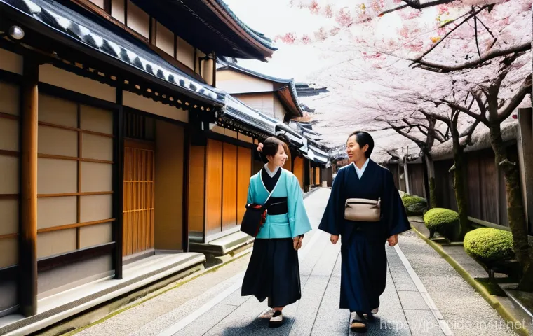 관광통역안내사 자격증 취득 후 추가 자격 취득 사례 - **A highly detailed, realistic photograph of a vibrant cultural tour in Kyoto.** A cheerful and eleg...