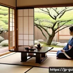 관광통역안내사로서 여행 상품 구성의 이해 - A vibrant Japanese ryokan (traditional inn) scene in spring, featuring a spacious tatami room with s...
