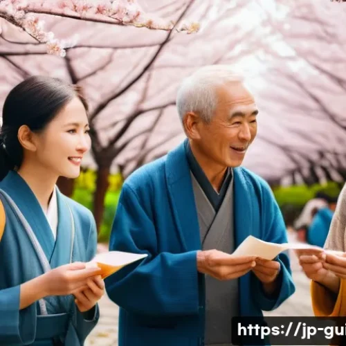 관광통역안내사로서 해외 워크샵 참여 후기 - A vibrant outdoor cultural workshop scene in Japan, showing a diverse group of international tourist...
