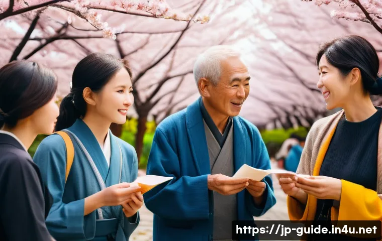 관광통역안내사로서 해외 워크샵 참여 후기 - A vibrant outdoor cultural workshop scene in Japan, showing a diverse group of international tourist...